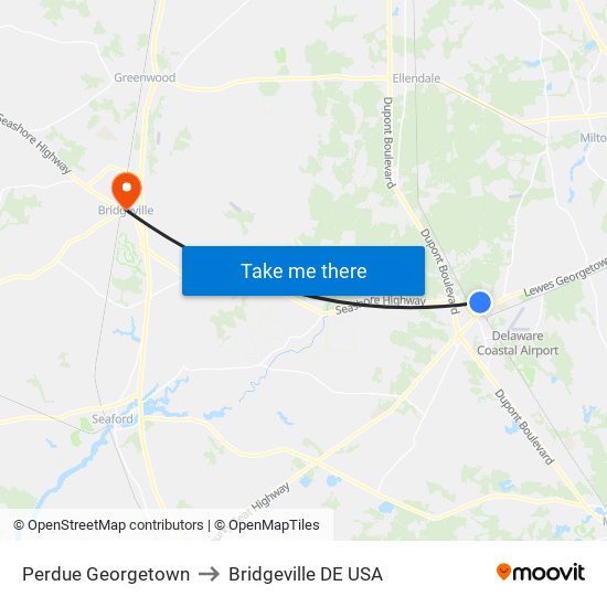 Perdue Georgetown to Bridgeville DE USA map