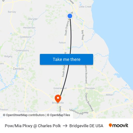 Pow/Mia Pkwy @ Charles Polk to Bridgeville DE USA map