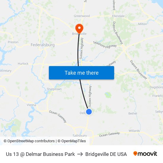 Us 13 @ Delmar Business Park to Bridgeville DE USA map