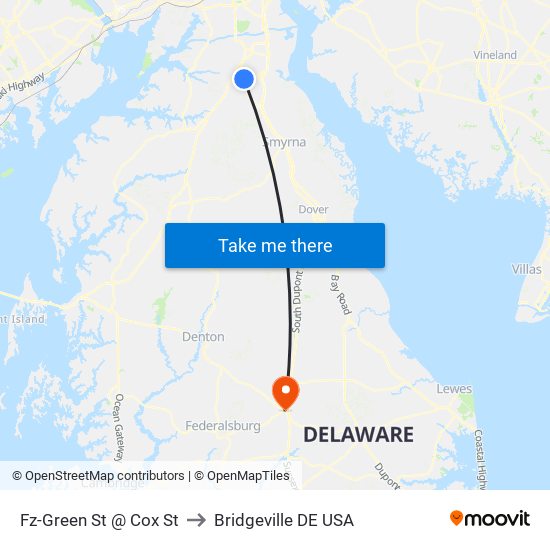 Fz-Green St @ Cox St to Bridgeville DE USA map