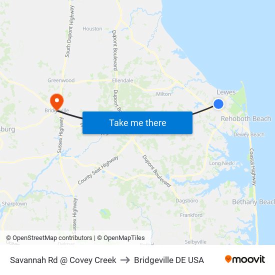 Savannah Rd @ Covey Creek to Bridgeville DE USA map