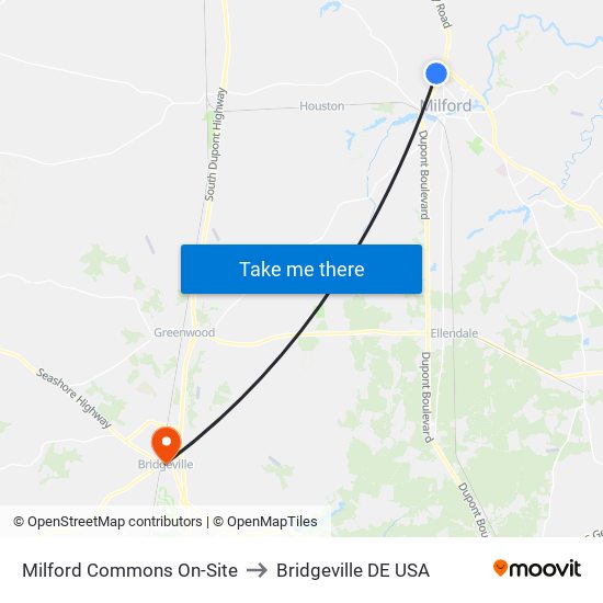 Milford Commons On-Site to Bridgeville DE USA map