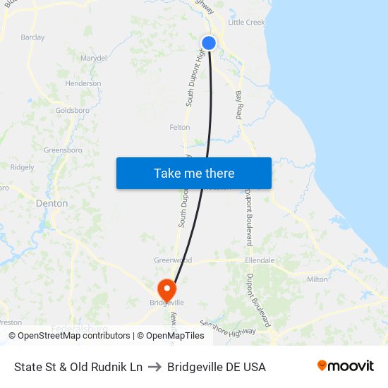 State St & Old Rudnik Ln to Bridgeville DE USA map