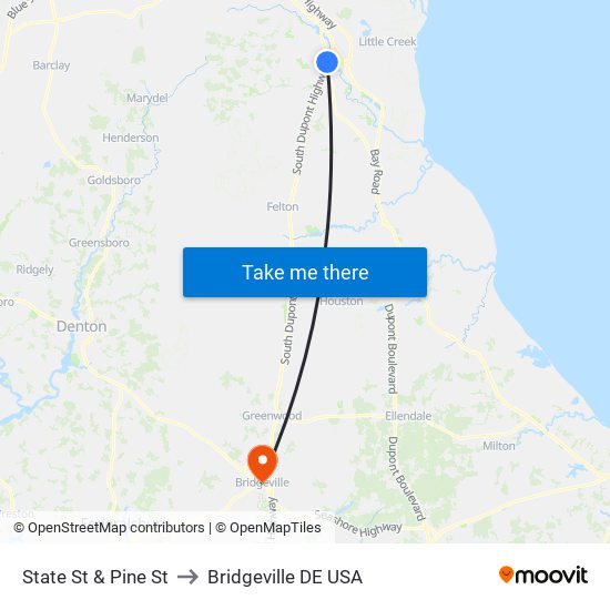 State St & Pine St to Bridgeville DE USA map