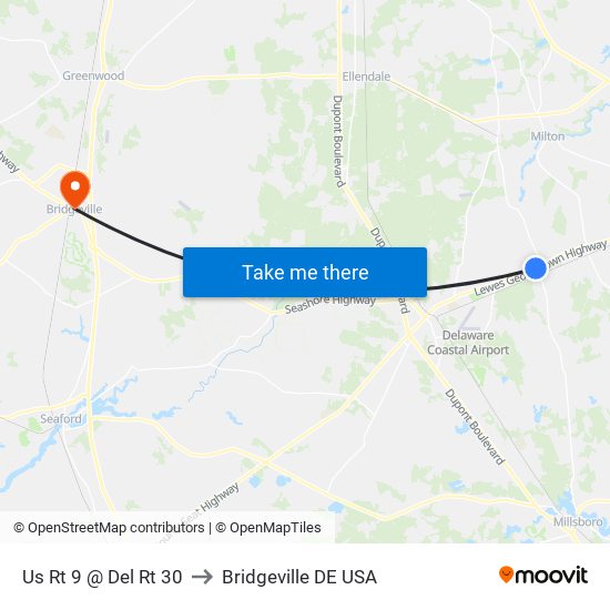 Us Rt 9 @ Del Rt 30 to Bridgeville DE USA map