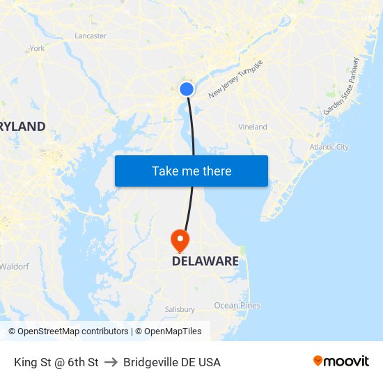 King St @ 6th St to Bridgeville DE USA map