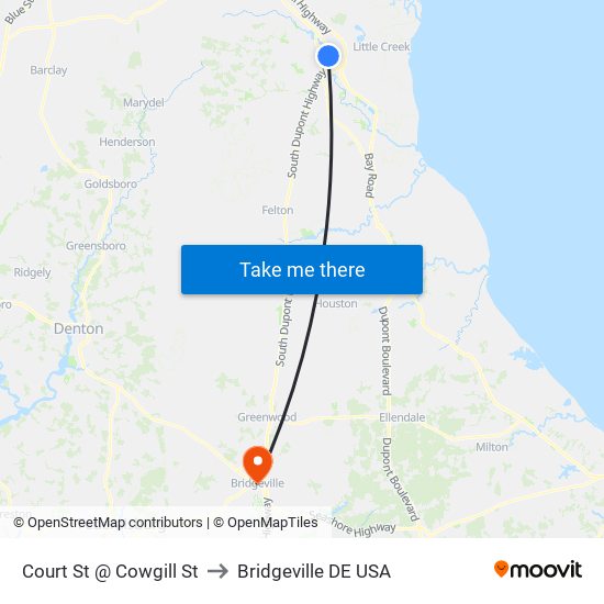 Court St @ Cowgill St to Bridgeville DE USA map