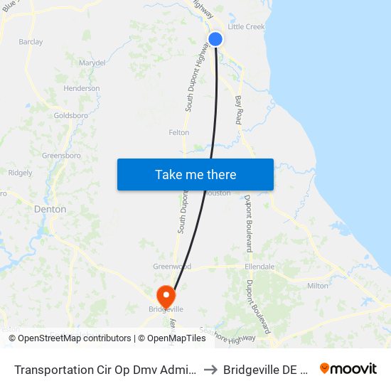 Transportation Cir Op Dmv Admin Bld to Bridgeville DE USA map