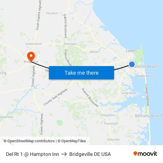 Del Rt 1 @ Hampton Inn to Bridgeville DE USA map