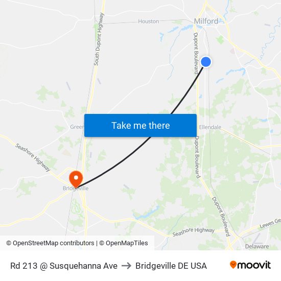 Rd 213 @ Susquehanna Ave to Bridgeville DE USA map