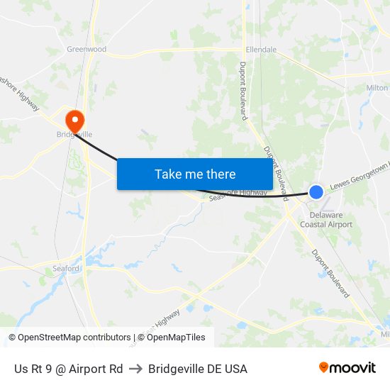 Us Rt 9 @ Airport Rd to Bridgeville DE USA map