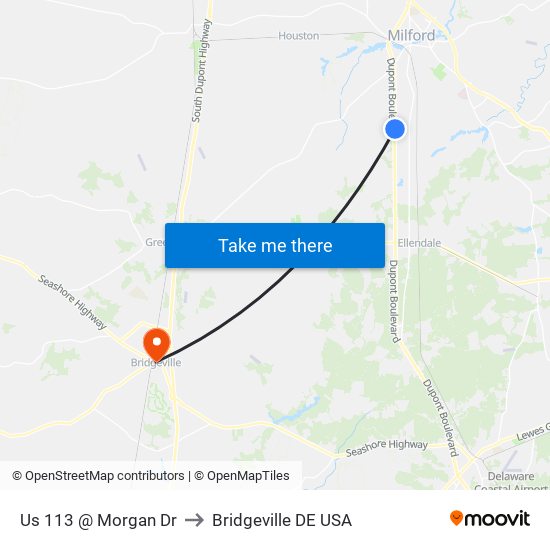 Us 113 @ Morgan Dr to Bridgeville DE USA map