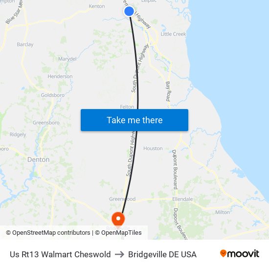 Us Rt13 Walmart Cheswold to Bridgeville DE USA map