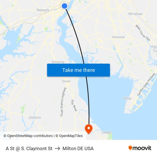 A St @ S. Claymont St to Milton DE USA map