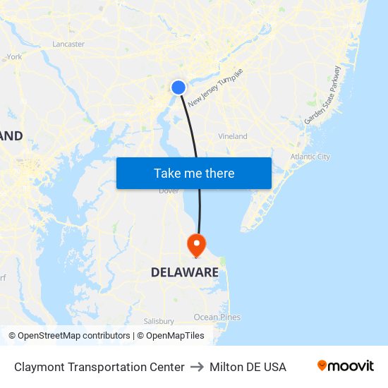 Claymont Transportation Center to Milton DE USA map