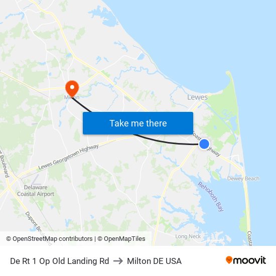 De Rt 1 Op Old Landing Rd to Milton DE USA map