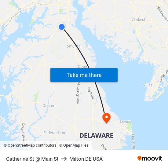 Catherine St @ Main St to Milton DE USA map