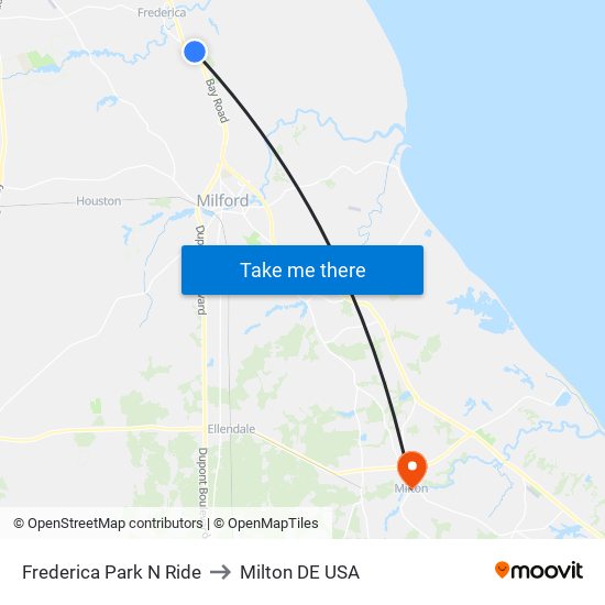 Frederica Park N Ride to Milton DE USA map