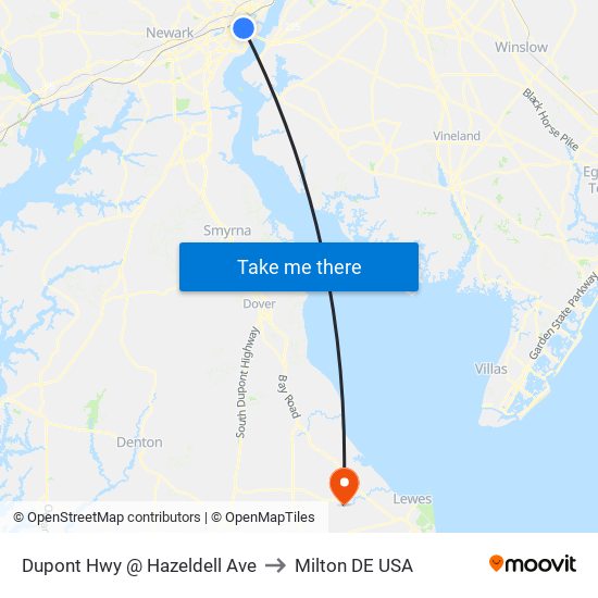 Dupont Hwy @ Hazeldell Ave to Milton DE USA map