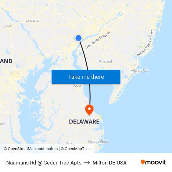 Naamans Rd @ Cedar Tree Apts to Milton DE USA map