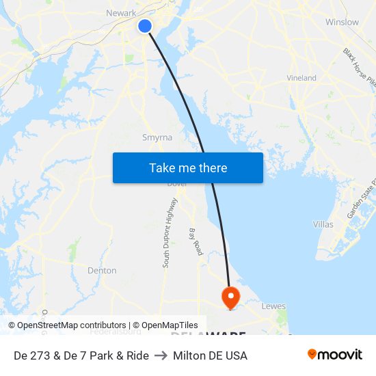 De 273 & De 7 Park & Ride to Milton DE USA map