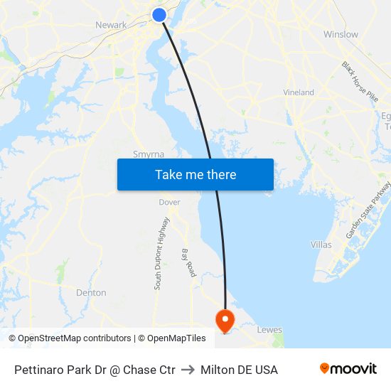 Pettinaro Park Dr @ Chase Ctr to Milton DE USA map