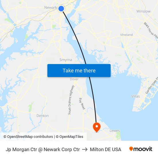Jp Morgan Ctr @ Newark Corp Ctr to Milton DE USA map