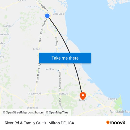 River Rd & Family Ct to Milton DE USA map