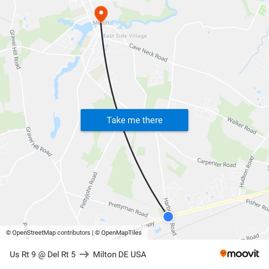 Us Rt 9 @ Del Rt 5 to Milton DE USA map