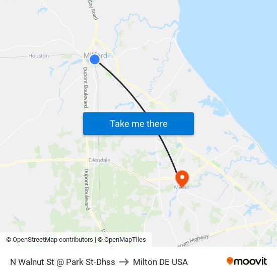 N Walnut St @ Park St-Dhss to Milton DE USA map