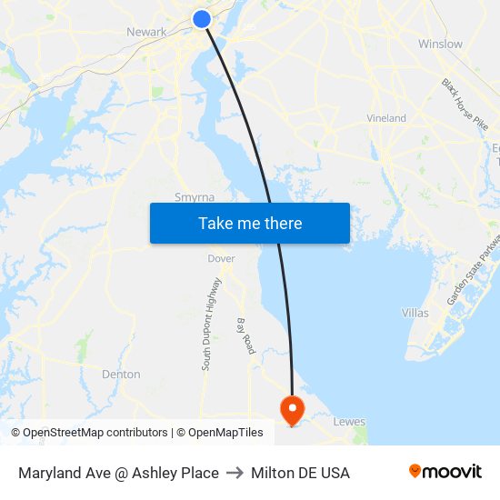 Maryland Ave @ Ashley Place to Milton DE USA map