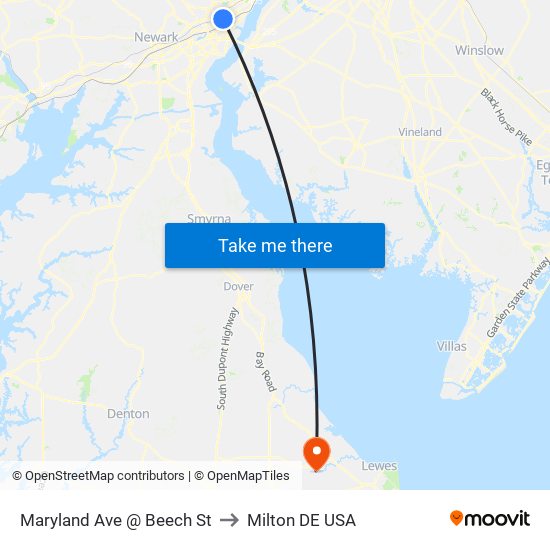 Maryland Ave @ Beech St to Milton DE USA map