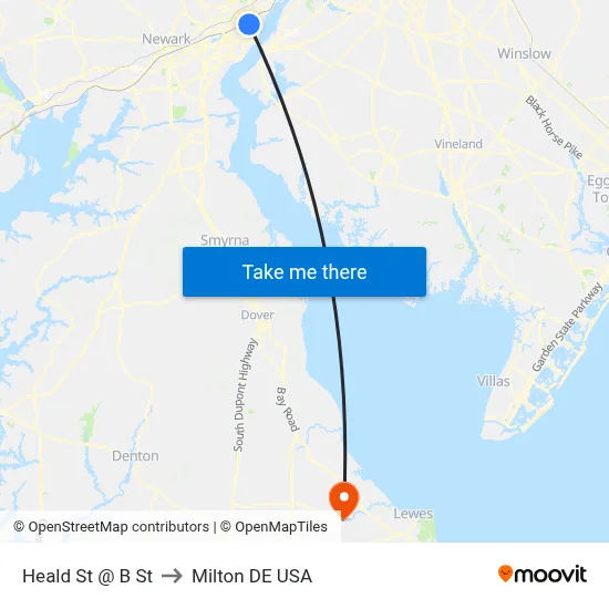 Heald St @ B St to Milton DE USA map