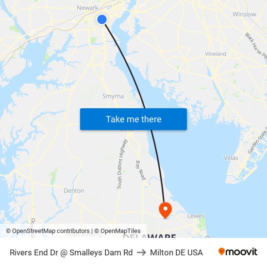 Rivers End Dr @ Smalleys Dam Rd to Milton DE USA map