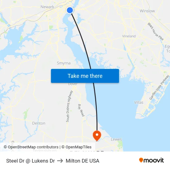 Steel Dr @ Lukens Dr to Milton DE USA map