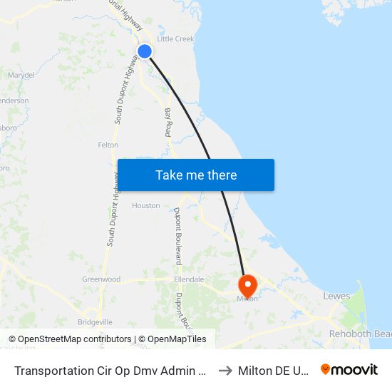 Transportation Cir Op Dmv Admin Bld to Milton DE USA map