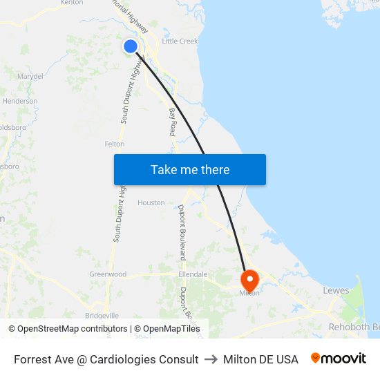 Forrest Ave @ Cardiologies Consult to Milton DE USA map