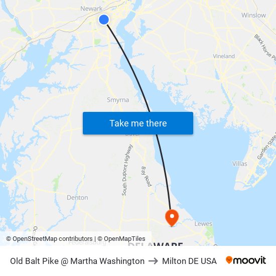 Old Balt Pike @ Martha Washington to Milton DE USA map