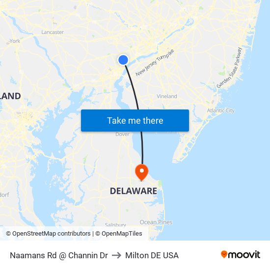 Naamans Rd @ Channin Dr to Milton DE USA map