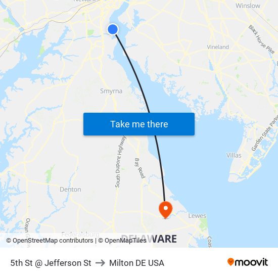 5th St @ Jefferson St to Milton DE USA map