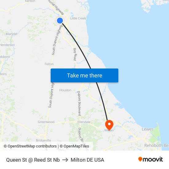 Queen St @ Reed St Nb to Milton DE USA map