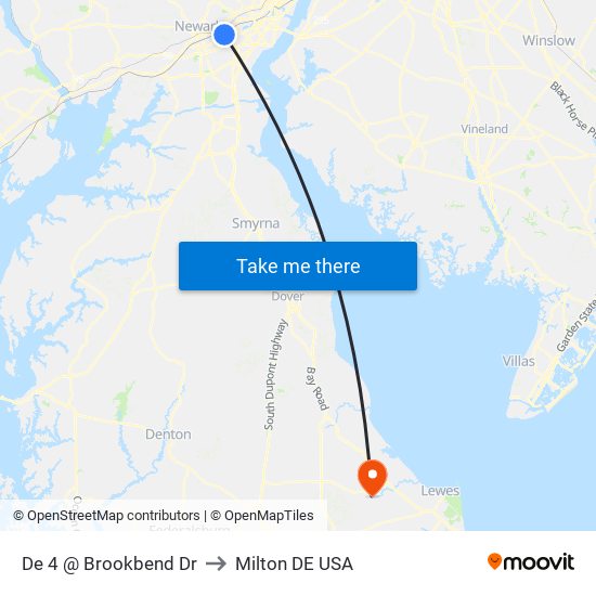 De 4 @ Brookbend Dr to Milton DE USA map
