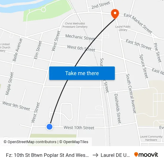 Fz: 10th St Btwn  Poplar St And West St to Laurel DE USA map