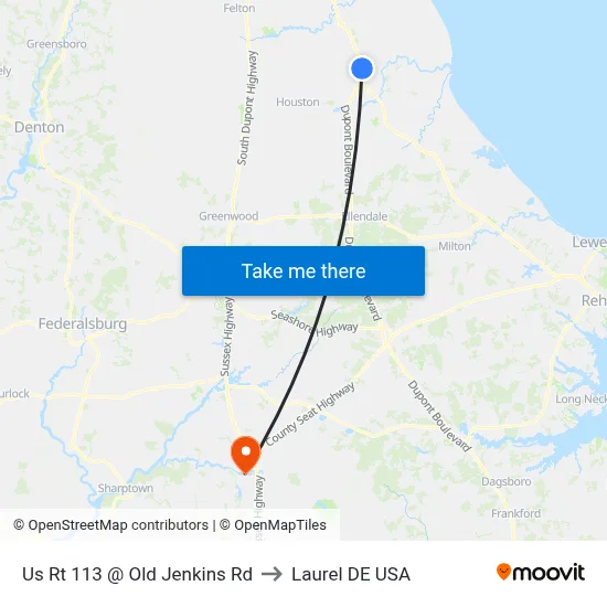Us Rt 113 @ Old Jenkins Rd to Laurel DE USA map