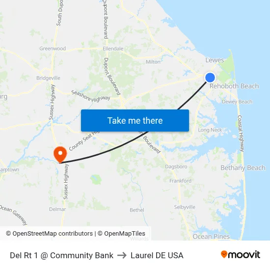 Del Rt 1 @ Community Bank to Laurel DE USA map