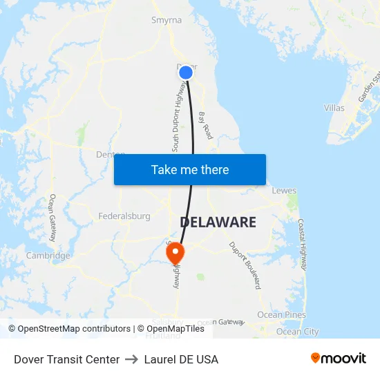 Dover Transit Center to Laurel DE USA map