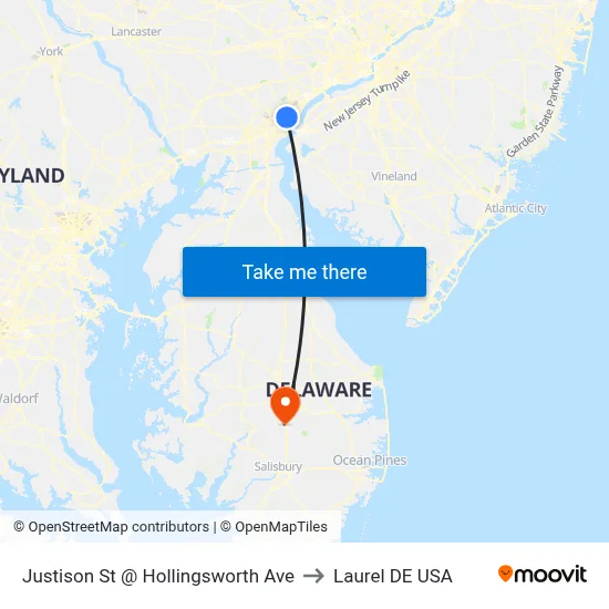 Justison St @ Hollingsworth Ave to Laurel DE USA map