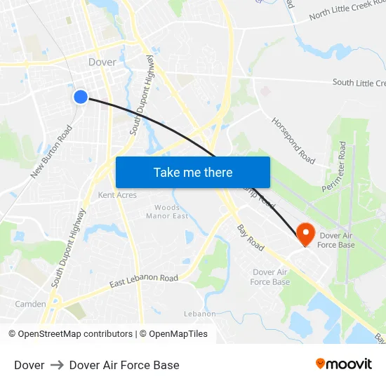 Dover to Dover Air Force Base map