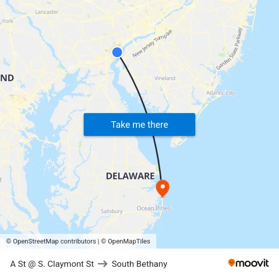 A St @ S. Claymont St to South Bethany map