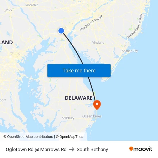 Ogletown Rd @ Marrows Rd to South Bethany map